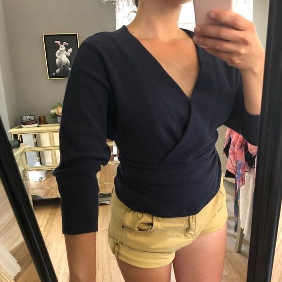 Michael Stars Navy Wrap Blouse - Picture 1 of 6